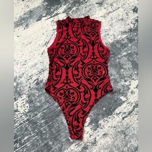 SHEIN Red and Black Ornate Bodysuit